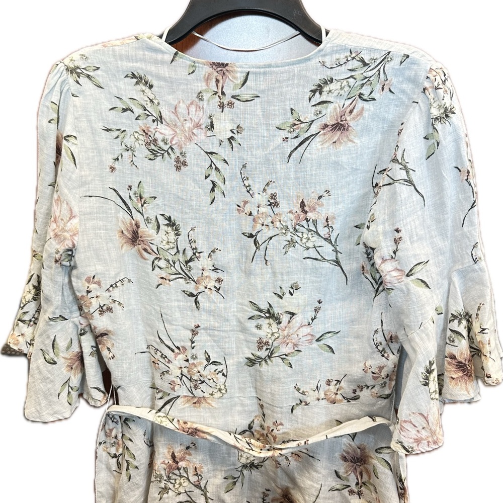 Zara Floral Linen Wrap Blouse - Cream, Pink and Green - Picture 4 of 6
